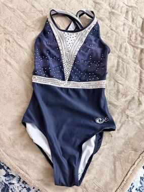 Gorgeous Navy & White Rhinestone One-Piece Leotard UNH